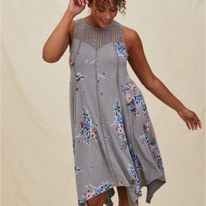 Torrid sleeveless jersey dress with handkerchief hem